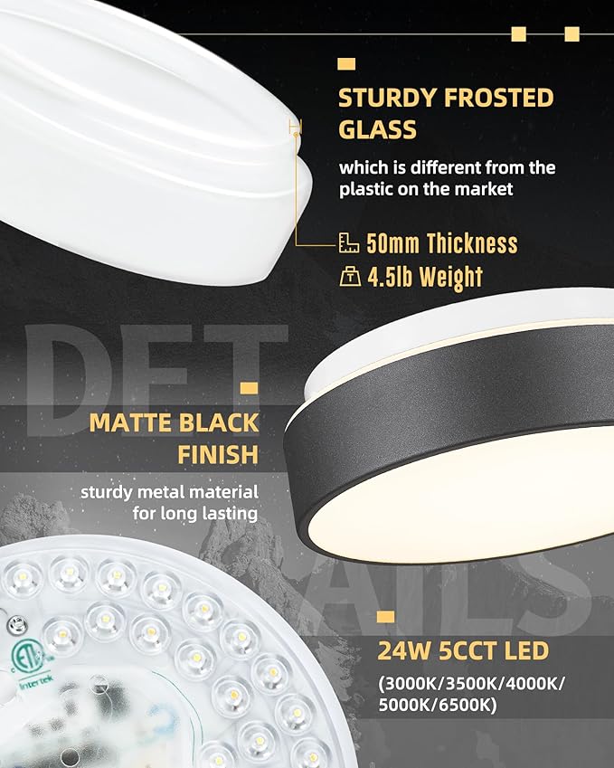 AUTELO Flush Mount Ceiling Light-Black Ceiling Light Fixture - 12Inch LED Close to Celing Lights with Frosted Glass Shade C3312 BK LED