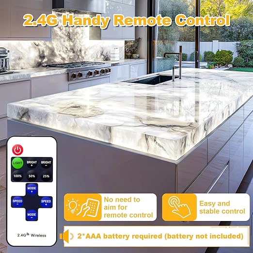 Lichaser 4 Pack LED Backlight Sheet White 6000K 24V 36W, Dimmable LED Panel Sheet Compatible with Alexa, Flexible Backlit Light Remote & APP Control, 19.7X9.7 Inch for Marble, Onyx, Quartz Countertop