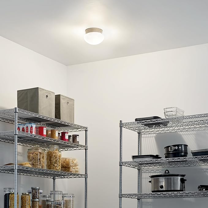 Kichler Ceiling Space 7.5" 1 Light Flush Mount with White Globe in Brushed Nickel
