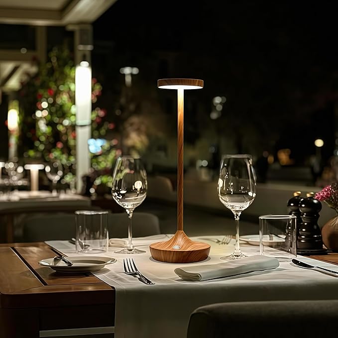Set of 2 Cordless Table Lamps, Rechargeable 6000mAh LED Desk Lamps, Up to 60 Hours, Touch Control with 3-Level Dimming, Waterproof for Restaurant, Dining, Patio & Home Decor (Bamboo Pattern)