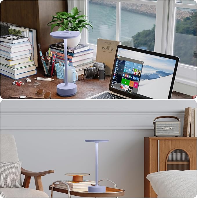 TBBGA 2 Pack Rechargeable Cordless Table Lamps, Portable 5000mAh Outdoor Table Light, 3 Color Stepless Dimming LED Table Lamp with Memory Function, for Home/Dinner/Patio/Restaurant.(Light Purple)