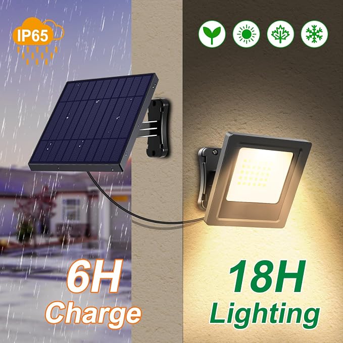 Lightonight Solar Flood Lights Outdoor 1 Pack with Stake, 3000K Warm White | Waterproof Solar Lights Outdoor, Waterproof Dusk to Dawn Solar Powered Security Spot Lights for Porch Patio Yard Garage