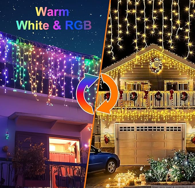 LED Icicle Lights for Outdoor Christmas Decorations,32.8Ft 400 LEDs Color Changing Christmas Fairy Light,APP & Remote Control,17 Lighting Modes,Plug in RGB hanging Curtain Lights for Xmas Party