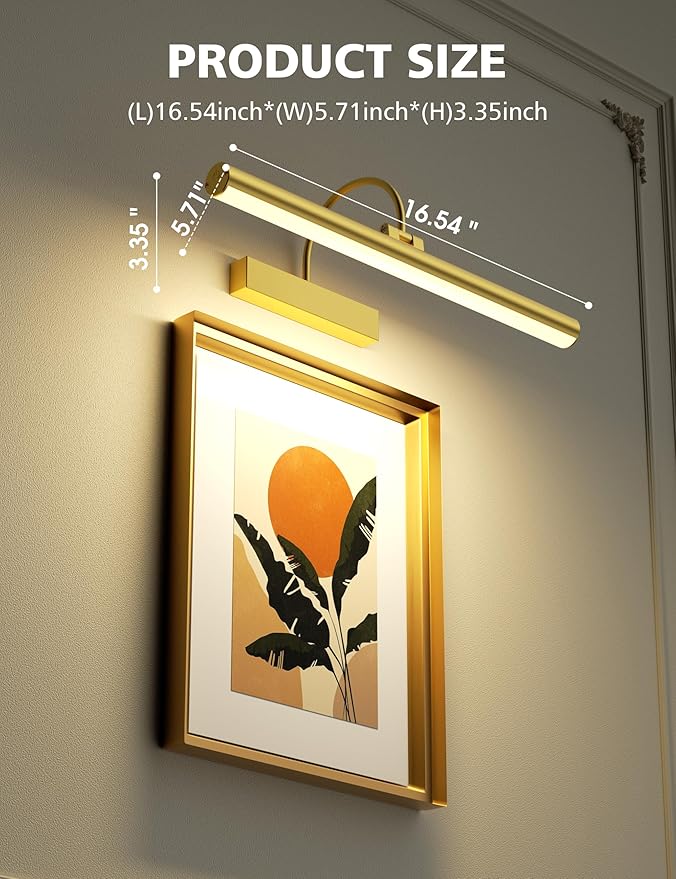 VOLISUN Picture Lights for Wall, 16 inch Rechargable Picture Light Battery Operated, 3 Color Temperatures Cordless Picture Light with Remote, Art Light for Paintings, Gallery, Portrait, 2 Pack (Gold)
