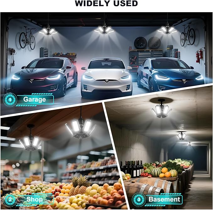 Led Garage Lights Bulb 10 Pack 120W Super Bright Ceiling Led Shop Lights 6 Deformable Panels Screw in E26/E27 6500K 12000 LM Deformable Garage Light Ideal for Basement Attic and Workshop