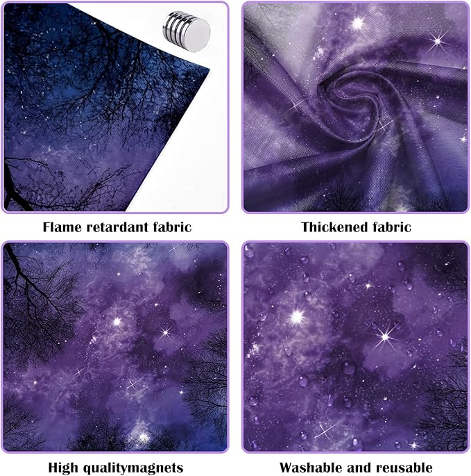 2 x 2 Feet Fluorescent Light Covers - 4 Pcs Covers for Ceiling Lights, Magnetic Light Filters for Classroom, Office, Hospitals, Home (Purple Forests & Starry Sky)