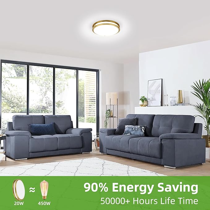 Hlite 36W 13inch LED Flush Mount Ceiling Light Fixture,3600LM 5000K Super Bright Natural Daylight,Low Profile LED Ceiling Light Flush Mount for Bedroom,Kitchen,Bathroom,Hallway(Gold 1Pack)