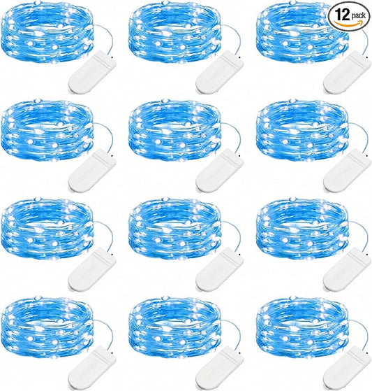 Brightown 12 Pack Led Fairy Lights Battery Operated String Lights Waterproof Silver Wire 7 Feet 20 Led Firefly Starry Moon Lights for DIY Wedding Party Bedroom Patio Christmas (12 Pack, Blue)