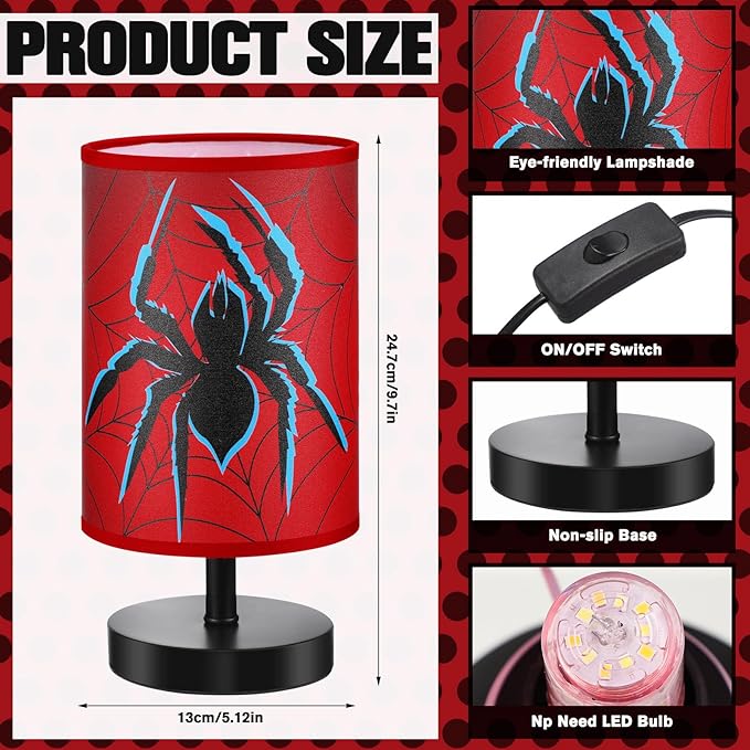 Glooglitter Spider Table Lamps Gifts 3 Colors Dimmable Lights 9.72 x 5.12 Inch Spider Night Light Bedroom Bedside Lamps for Room Bedroom Desk Home Decor Birthday Gifts
