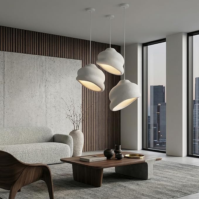JAYMP Wabi Sabi Pendant Light for Dining Room Kitchen Island Hallway Restaurant Modern Hanging Lamp E26 Base Japanese Style Conch Shape Lighting Fixture, Matte White, 50cm/19.7in