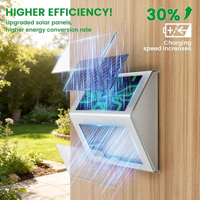 JSOT Solar Lights Outdoor for Deck,Waterproof Solar Powered Steps Light Outdoor Wireless LED Lamp Fence Lighting Walkway Patio Stair Garden Path Rail Backyard Fences Post 8 Pack Warm White