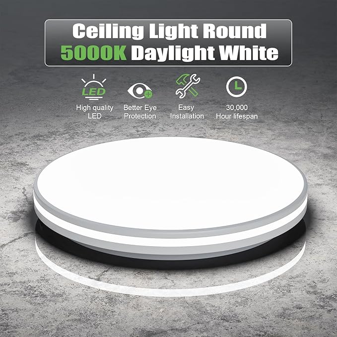 Airand 10.2 Inch Flush Mount Ceiling Light Fixture, 20W LED Ceiling Light Fixture Daylight White, 5000K Round Waterproof Surface Mount Ceiling Light for Shower Dining Living Room Bedroom Kitchen