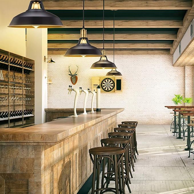 Pynsseu Farmhouse Style Industrial Pendant Light, Vintage Barn Hanging Pendant Lighting, Modern Pendant Lamp Fixture 3 Pack, Oil Rubbed Black Finish