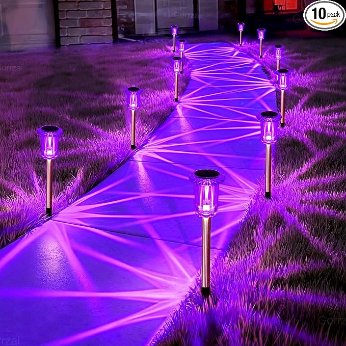 Halloween Solar Lights Outdoor 15 Pack Solar Pathway Lights Outdoor Halloween Decorations Waterproof Yard Lighting for Driveway Garden Walkway Path Landscape Lawn (Purple)