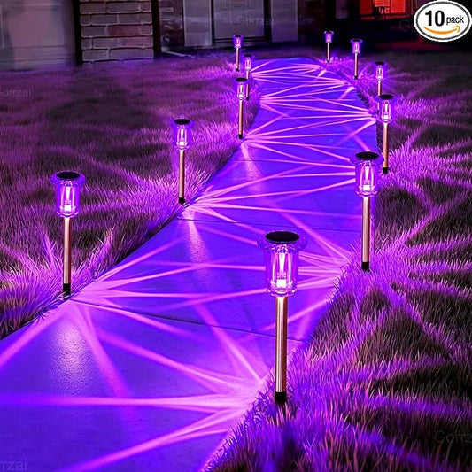 Halloween Solar Lights Outdoor 15 Pack Solar Pathway Lights Outdoor Halloween Decorations Waterproof Yard Lighting for Driveway Garden Walkway Path Landscape Lawn (Purple)