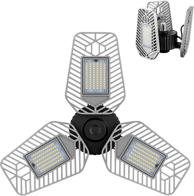 LZHOME LED Garage Lights, Deformable Ceiling Light 9000 Lumens, 82W CRI 80 Shop Light, Adjustable Garage Lights, Led Lighting (No Motion Activated) (1-Pack)