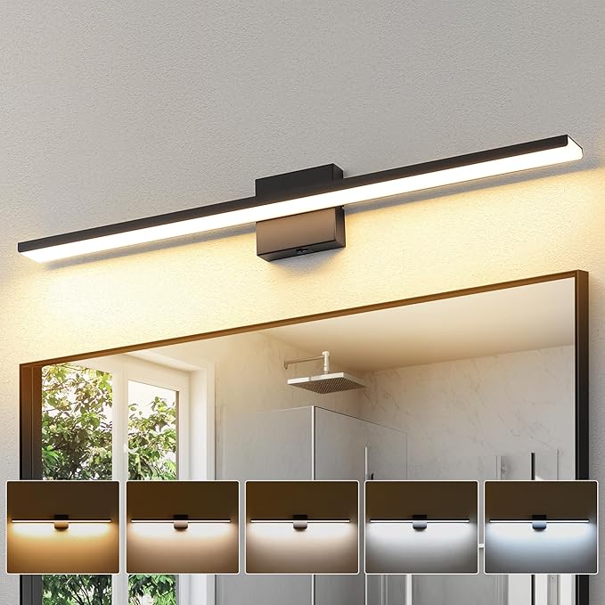 JUSHENG Black Vanity Lights for Bathroom 5CCT Dimmable Bathroom Vanity Light Fixtures LED Vanity Light Bar 31.5'' Inch 32W ETL Certificated