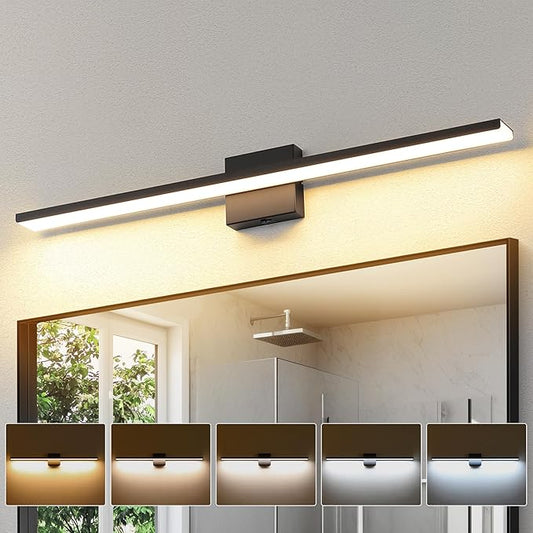 JUSHENG Black Vanity Lights for Bathroom 5CCT Dimmable Bathroom Vanity Light Fixtures LED Vanity Light Bar 31.5'' Inch 32W ETL Certificated