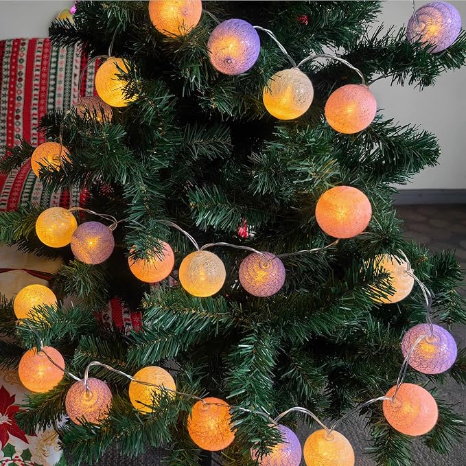 Gardeningwill 3M/10Ft 30 Purple White Ball LED Xmas Wedding Battery Operated String Fairy Light