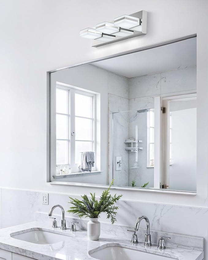 VONLUCE Bathroom Vanity Light Fixture, 3-Light Modern LED Vanity Lights, 3CCT Adjustable Bathroom Light with Memory Function Rotatable Shades, 18" Wall Lighting Fixture Over Mirror, Chrome