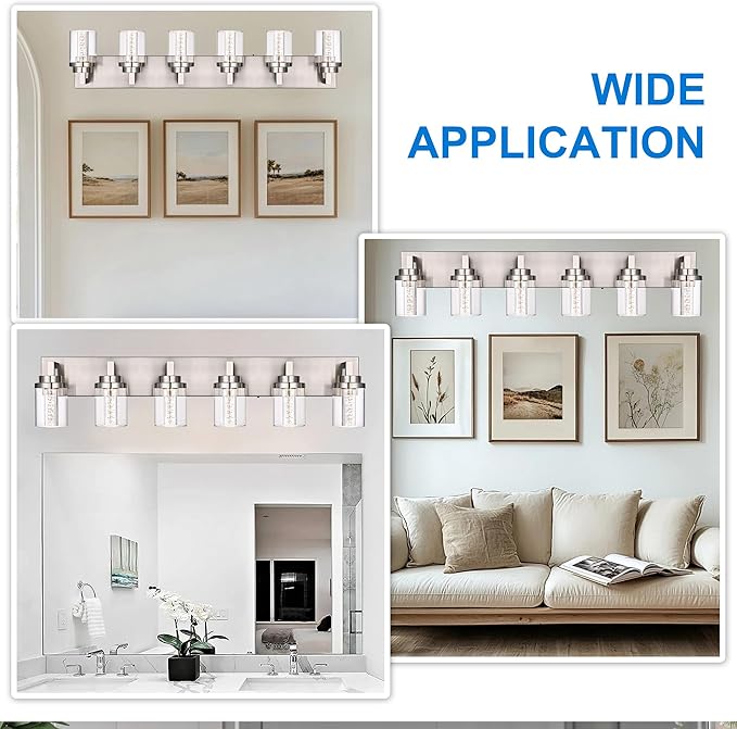 MELUCEE 6-Light LED Bathroom Light Fixtures, Modern Brushed Nickel Bubble Crystal Vanity Lights with Clear Glass Shade, Dimmable 5CCT Wall Sconce Lamp for Bathroom Restroom, Built-in Led Chips