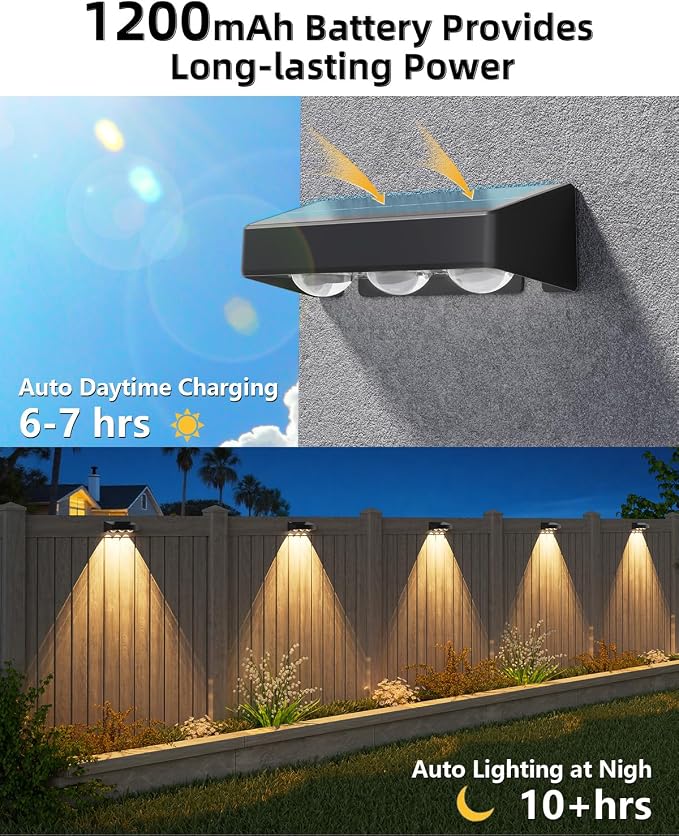 JOFIOS Solar Fence Lights 12 Pack, Warm White, Cool White and RGB Color Glow LED Solar Light, IP65 Waterproof Fence Lights Solar Powered for Patio, Backyard, Railing, Deck and Wall
