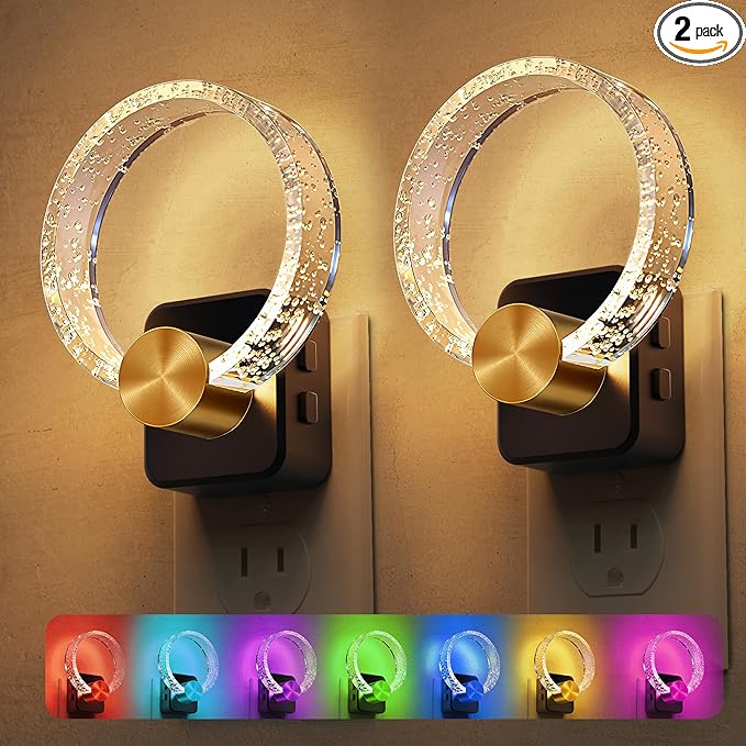 L LOHAS LED Night Lights Plug into Wall, Changing RGB Night Light with Dusk to Dawn Sensor, 180° Rotatable Bubble Nightlight Plug in Wall for Halloween, Christmas, Holiday, Hallway[2 Pack]