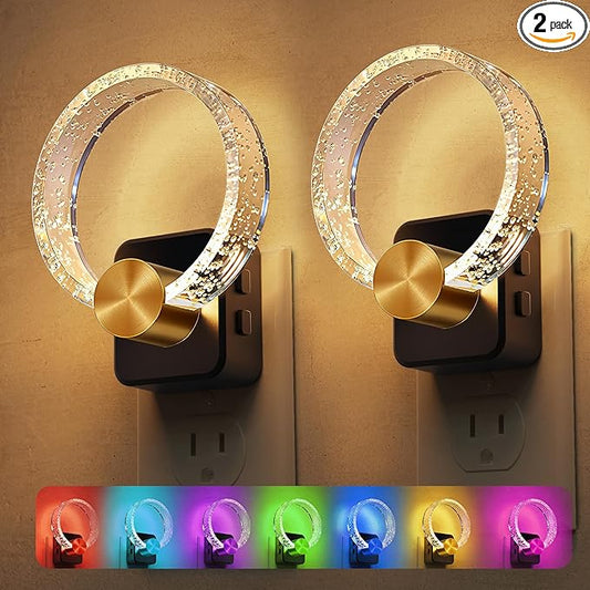 L LOHAS LED Night Lights Plug into Wall, Changing RGB Night Light with Dusk to Dawn Sensor, 180° Rotatable Bubble Nightlight Plug in Wall for Halloween, Christmas, Holiday, Hallway[2 Pack]