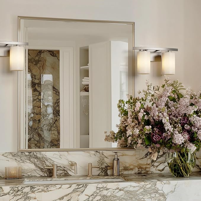 Tawson Talos 2-Light Wall Sconce Vanity in Brushed Nickel with Satin Etched Glass Shade for Hallway, Entryway, Passway, Dining Room, Bathroom, Garage, Kitchen, Balcony, Living Room