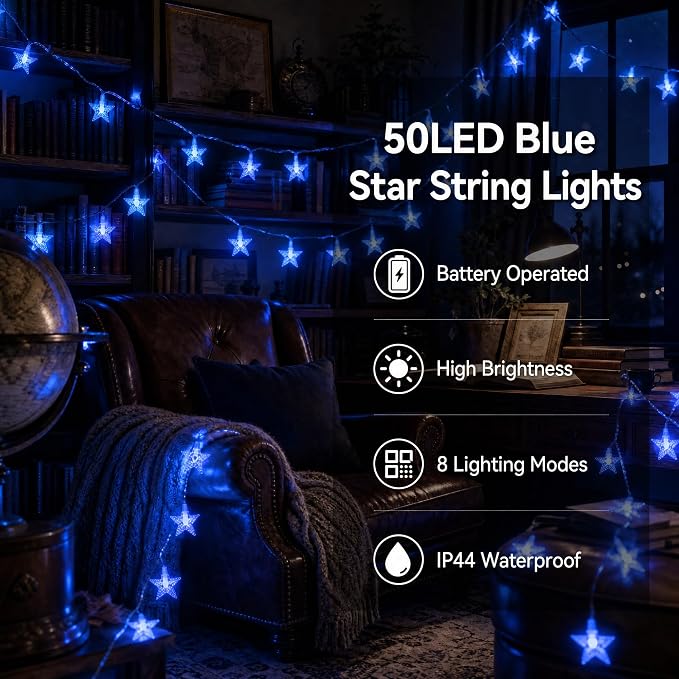 ITICdecor Star Lights Star String Lights 15 FT 30 LED Fairy Light Battery Operated Indoor&Outdoor Twinkle Christmas Lighting Bedroom Decor for Xmas Tree(Blue)