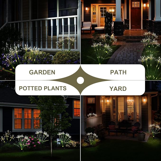 Solar Garden Lights Outdoor: Waterproof 6-Pack DIY Decorative Firework Lights with 2 Modes for Yard Patio Pathway Outside Fairy Decor - Mothers Day Gifts for Women Mom, Warm White