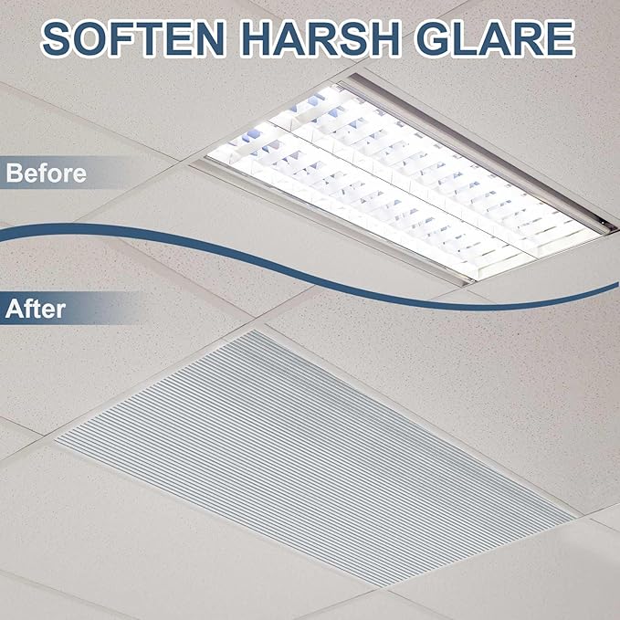 Pushglossy 6 Pack 23.75" x 47.75" x 0.2" Fluorescent Light Covers Polycarbonate Diffuser Panels Replacement for 2x4ft Drop Ceiling Light Fixture for Classroom Office Commercial Use (Clear Black)