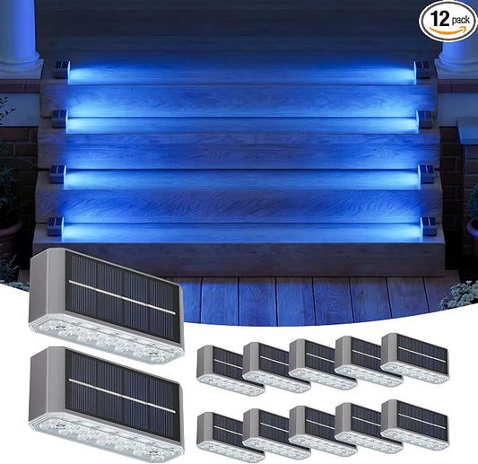 NIORSUN Blue Solar Step Lights for Pool, Deck, Dock & Stairs, 12 Pack Cool Blue Outdoor Lighting - Auto On/Off, IP67 Waterproof