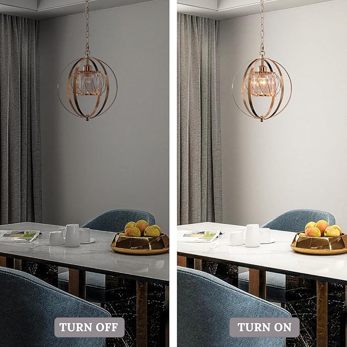 FRIXCHUR Gold Crystal Pendant Light, Adjustable Hanging Light Fixture with Pumpkin-Shaped Crystal Shade, E26 Base Metal Lantern Pendant Ceiling Light for Kitchen Island, Dining Room, Entryway, Foyer