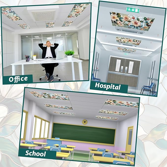 8 Pcs Fluorescent Light Covers for Classroom Ceiling Light 4 x 2 Feet Magnetic Lights Covers Filter Easy Install for Office Hospitals Home Supplies(Retro Magnolia)