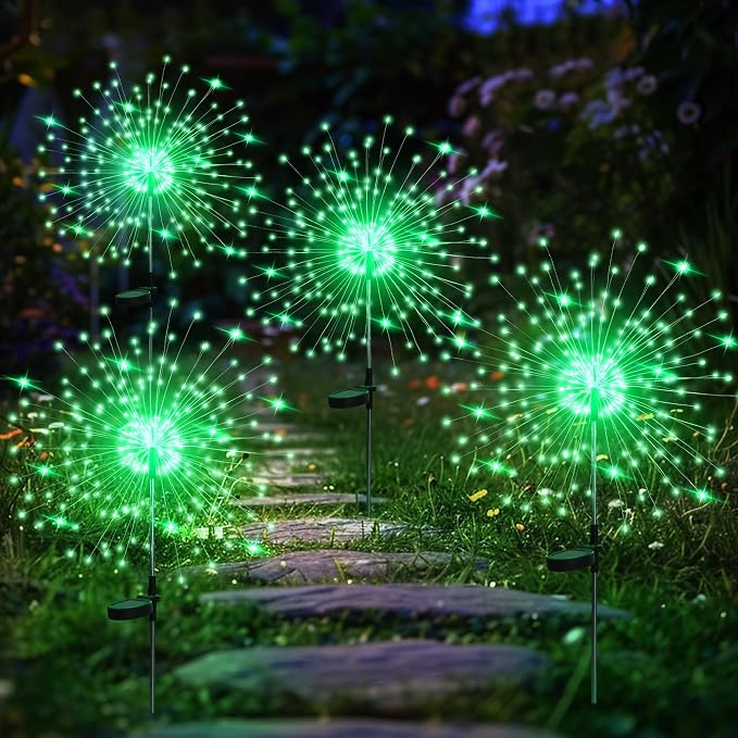GIGALUMI Garden Outdoor Decor Lights 120LED 4Pack, Solar Garden Lights for Yard Outside Fairy Decorative,Solar Powered for Yard Pathway Flowerbed Planter Balcony Patio Decor（Green）
