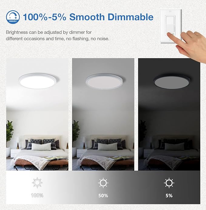 CycevSun 4 Pack Dimmable Flush Mount Ceiling Light, 12 Inch 3 Color Temp Selectable, 20W, Round, White, ETL