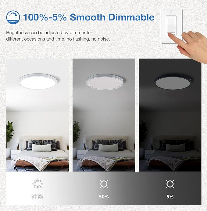 CycevSun 15.8 Inch Dimmable LED Ceiling Light Flush Mount, Low Profile 24W 3000K-4000K-5000K 3 Color Temperature Selectable,120V, Bright 2400LM, ETL Listed