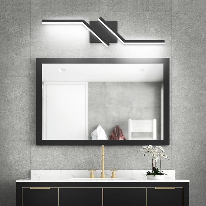 ZUZITO 24 inch Modern Bathroom Vanity Light LED Black Bathroom Lights Fixtures Dimmable Vanity Lighting Fixture Over Mirror 6000K Cool White ETL Driver