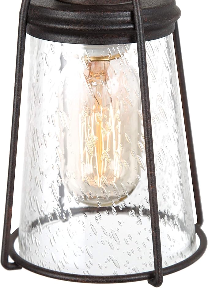 KSANA Farmhouse Pendant Lighting, Mini Rustic Hanging Light Fixture with Seeded Glass Shade for Kitchen Island, Foyer, Hallway, Bedroom and Entryway, Bronze