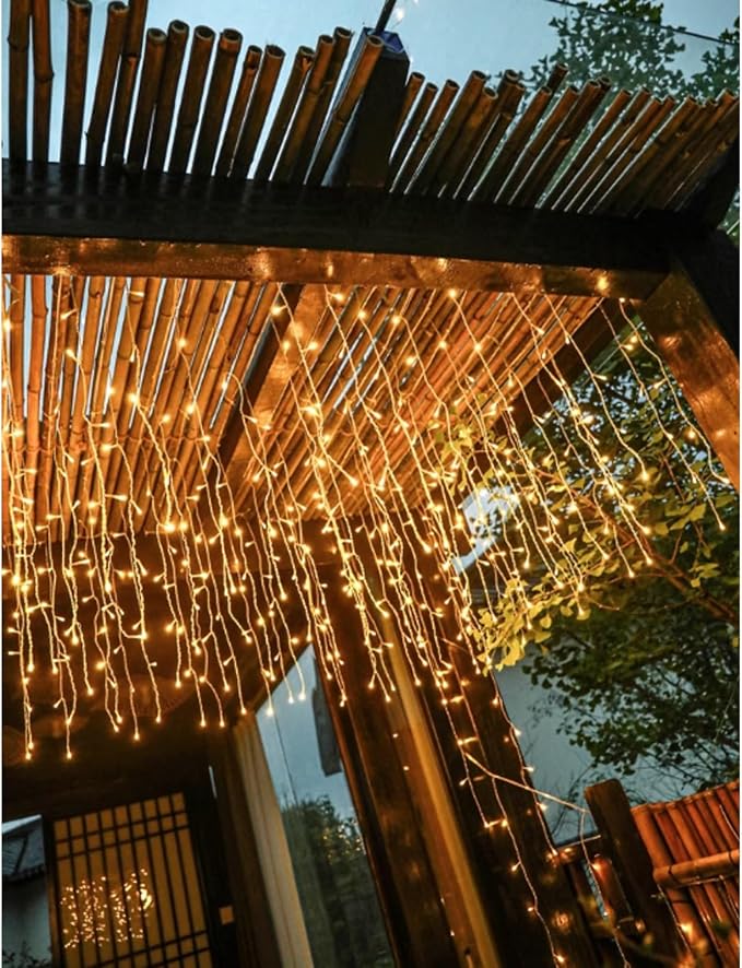 LED Icicle Christmas Lights, 13FT 120 LEDs 8 Modes Extendable Eaves Short Curtain Twinkle Dangling Fairy String Lights for Indoor Party Wedding Outdoor Decorations, Warm White, 4M06