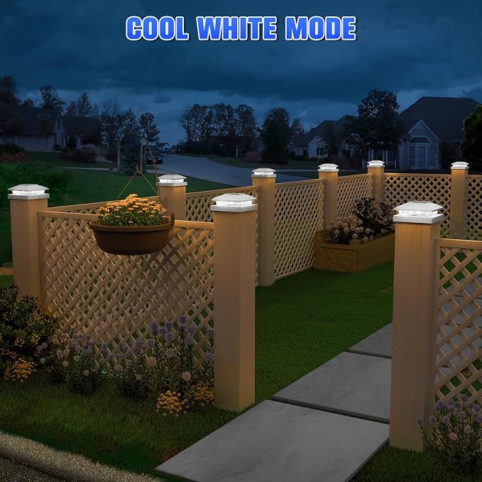 APONUO Solar Post Cap Lights for 4x4 Posts - IP64 Waterproof, 6500K LED, No-Wire Fence Lights & Deck Lights for Patio Garden Yard Patio, Black-Cool White, 20 Pack