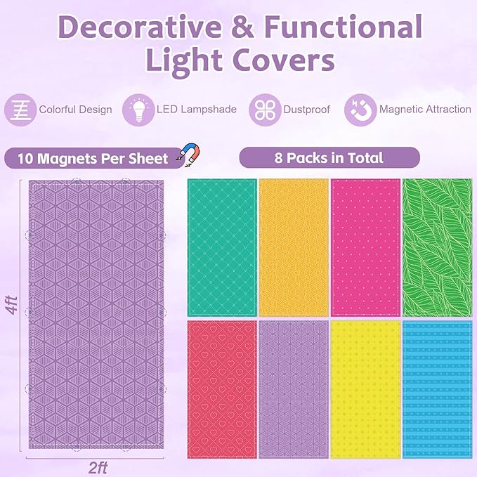 QOUBAI 8 Pcs Fluorescent Light Covers, 4x2 Feet Magnetic Light Cover Fluorescent Lights Shade Panel Positive Inspirational Ceiling Lights Filters for Office Classroom Home Drop Ceiling Plaid
