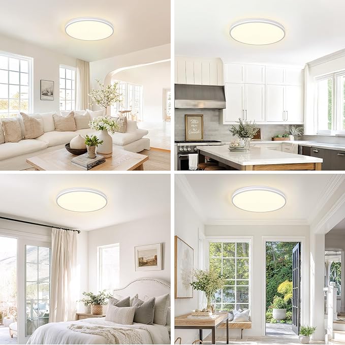 20 Inch Flush Mount Ceiling Light 50W, White LED Ceiling Light with Side Light, 2700K/4000K/6000K CCT Selectable, 5000lm Round Light Fixtures for Bedroom, Kitchen, Dining Room, Living Room
