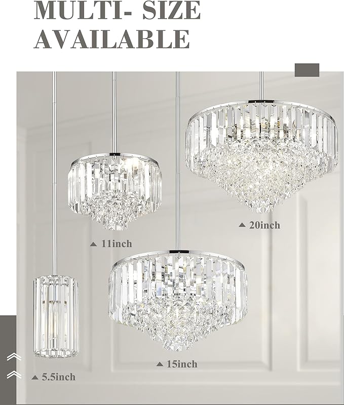 Polished Chrome Crystal Pendant Light, Modern Hanging Light Fixture, Mini Chandelier for Kitchen Dinning Room Bedroom, CKPL5510-1P-PC