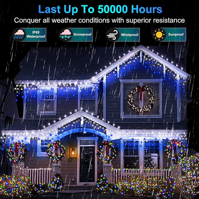 1620 LED Christmas Outdoor Lights with 360 Drops, 164ft Hanging Curtain Lights with 8 Modes Timer & Memory, Waterproof Christmas Fairy Lighs for House Holiday Wedding Christma Decor Blue & Cool White