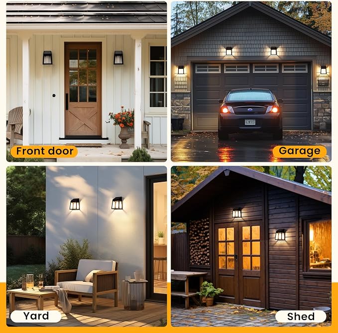 GIGALUMI Solar Fence Lights, 2 Pack Fence Outdoor Waterproof Lights Solar Powered, Warm White Yard Decorations for Garden, Post, Front Door, Backyard, Porch, Deck