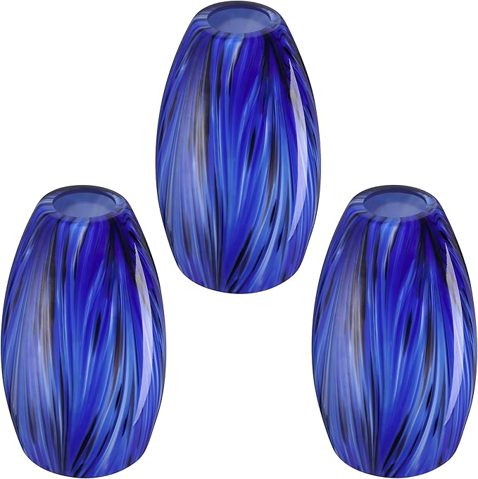 Leading Lighting 4.7" Handblow Art Blue Glass Lamp 3 Pack Shade Pendant Ceiling Chandelier Wall Sconce Light Replacement Oval Glass Shade Fixture