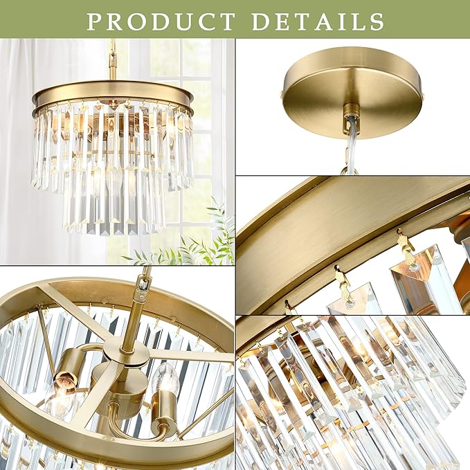 MEXO Crystal Chandelier Lighting Fixture Gold Finish 2-Tier Hanging Pendant Ceiling Lights for Living Room Bedroom Dinning Room Hallway