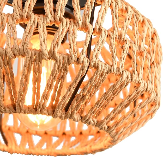2 Pack Farmhouse Light Fixtures Ceiling Mount,Mini Rattan Boho Semi Flush Mount Ceiling Light,Hand Woven Hallway Light Fixtures for Bedroom Entryway Nursery Study Room